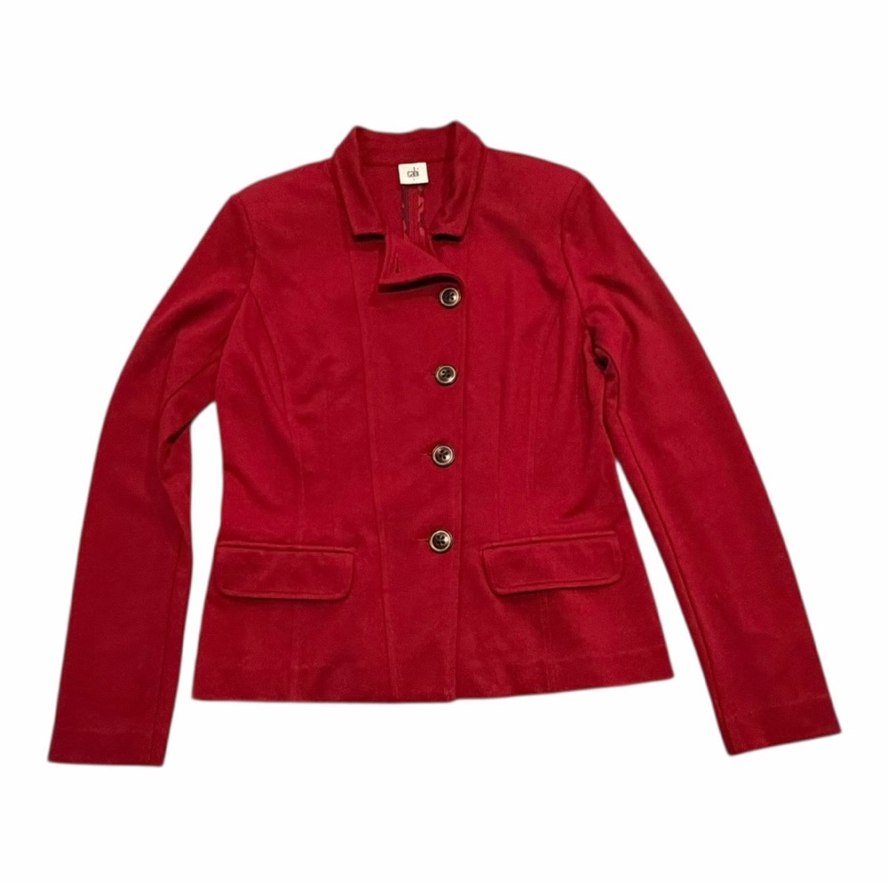 CAbi Deep Red Ponte Knit Blazer Jacket Tailored Stand Collar Womens‎ Size 8